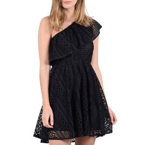 L&T Molly Bracken black lace one shoulder dress